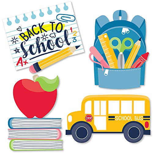 Big Dot of Happiness Back to School - Backpack, School Bus, Apple and Books Decorations DIY First Day of School Classroom Essentials - Set of 20