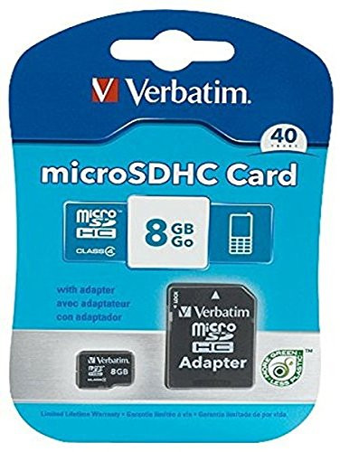 Verbatim 8GB MicroSDHC Card with Adapter, Black 96807