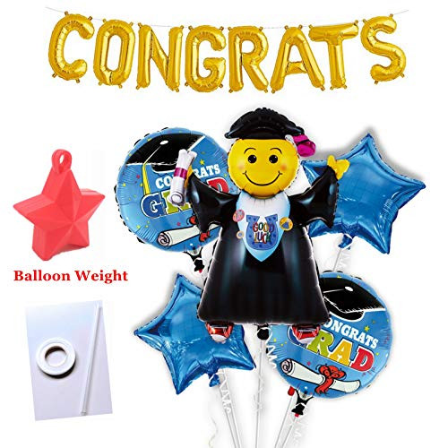 Emoji Graduation Balloons Foil Mylar Congrats Balloons Set 1Pc 40Jumping Grad+2Pcs 21Congrats Graduate Balloons+2Pcs 21Star Balloons Graduation (Jumping Grad Letter Set)