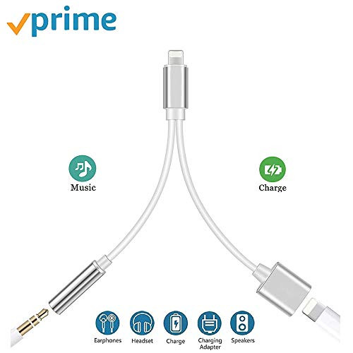 for iPhone Headphone Adapter to 3.5 mm Headphone Jack Adapter for iPhone 8/8 Plus/X /7/7 Plus/XR/Xs Max Audio Aux Earphone Earbuds Connector Adapter Charge and Headphone Support All iOS System