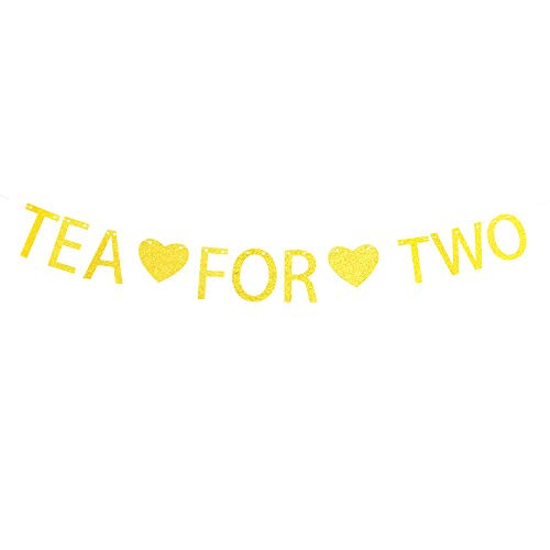 Tea for Two Banner Gold Sparkling Letters for Tea Party Decorations,2nd Birthday Party Decorations