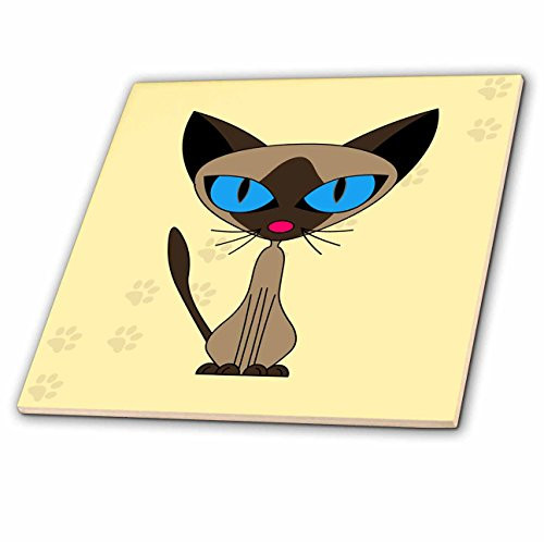 3dRose ct_6168_2 Cute Siamese Cat Paw Prints Design Ceramic Tile, 6-Inch