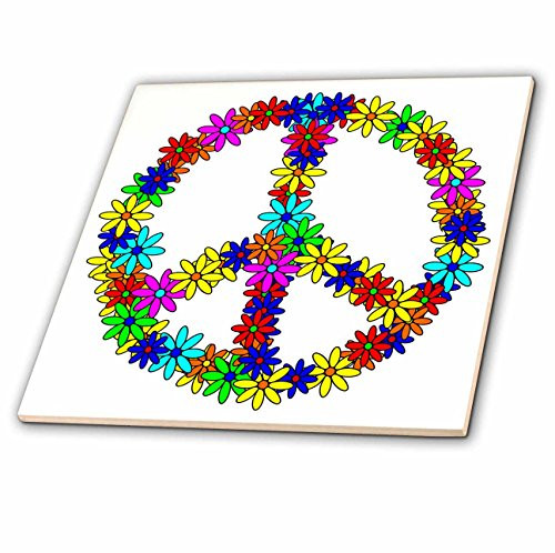 3dRose ct_6310_3 Peace Sign Flower Power Design Ceramic Tile, 8"