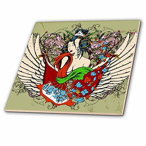 3dRose ct_11200_2 Geisha with Wings Ceramic Tile, 6-Inch