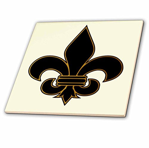 3dRose LLC ct_22360_2 Large Black and Gold Fleur de lis Christian Saints Symbol Ceramic Tile, 6-Inch