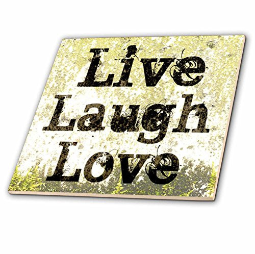 3dRose ct_27986_3 Earth Yellow Live Laugh Love Inspiration-Ceramic Tile, 8-Inch