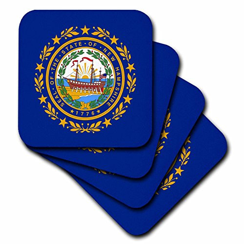3dRose cst_57028_3 State Flag of New Hampshire PD-US Ceramic Tile Coasters, Set of 4