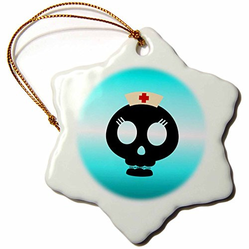 3dRose LLC orn_11927_1 Nurse Skull Snowflake Porcelain Hanging Ornament, 3-Inch