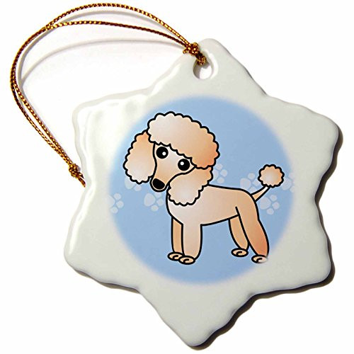 3dRose ORN_13771_1 Cute Apricot Poodle Blue Paw Print Background-Snowflake Ornament, Porcelain, 3-Inch
