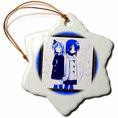 3dRose orn_21235_1 Anime Twins-Snowflake Ornament, Porcelain, 3-Inch