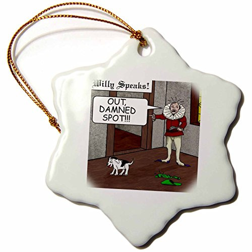3dRose orn_23200_1 Out Damned Spot Humor Shakespeare Cartoon Porcelain Snowflake Ornament, 3-Inch