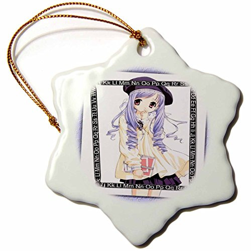 3dRose orn_24183_1 Schoolgirl Anime Porcelain Snowflake Ornament, 3-Inch
