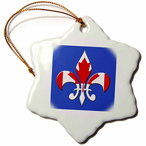 3dRose ORN_33674_1 Large Fleur de Lis on Blue Background with Canadian Flag Overlay-Snowflake Ornament, Porcelain, 3-Inch