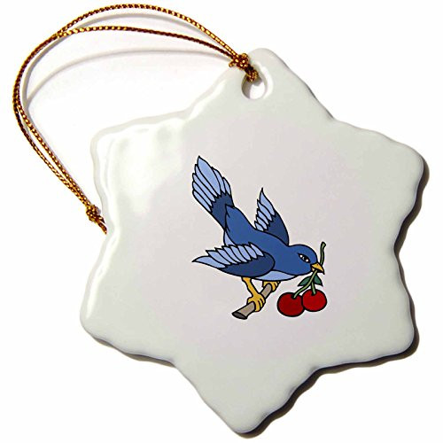 3dRose ORN_38389_1 Blue Bird and Cherries Snowflake Porcelain Ornament, 3-Inch 3dRose ORN_38389_1 Blue Bird and Cherries Snowflake Porcelain Ornament, 3-Inch