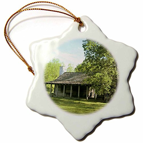 3dRose ORN_38947_1 Old West Log Cabin Snowflake Porcelain Ornament, 3-Inch