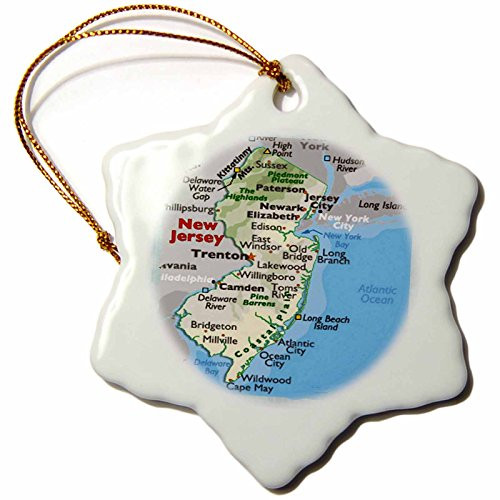3dRose orn_39034_1 Framed Map of New Jersey Snowflake Decorative Hanging Ornament, Porcelain, 3-Inch 3dRose orn_39034_1 Framed Map of New Jersey Snowflake Decorative Hanging Ornament, Porcelain, 3-Inch