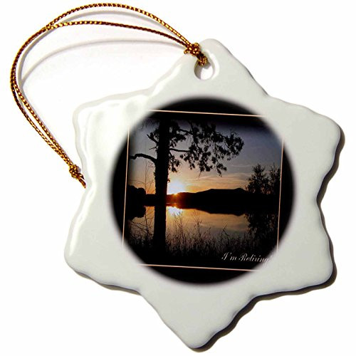 3dRose orn_43421_1 Im Retiring, Mountain Lake Sunset-Snowflake Ornament, Porcelain, 3-Inch