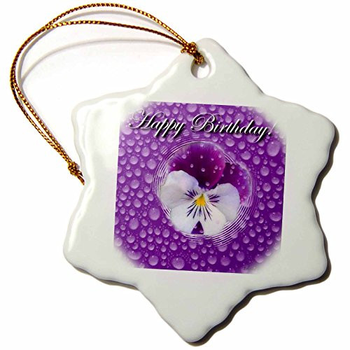 3dRose orn_51638_1 Mist and Purple Pansy Birthday Snowflake Porcelain Ornament, 3-Inch