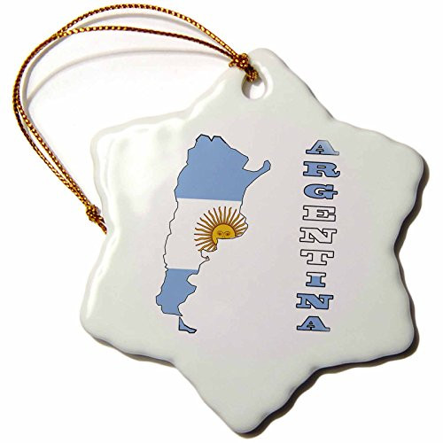 3dRose ORN_51739_1 Argentina Flag in The Map and Letters of Argentina Snowflake Porcelain Ornament, 3-Inch