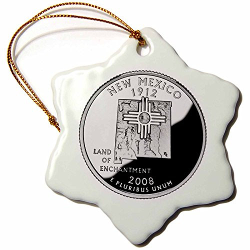 3dRose orn_57033_1 State Quarter of New Mexico PD-US Snowflake Porcelain Ornament, 3-Inch