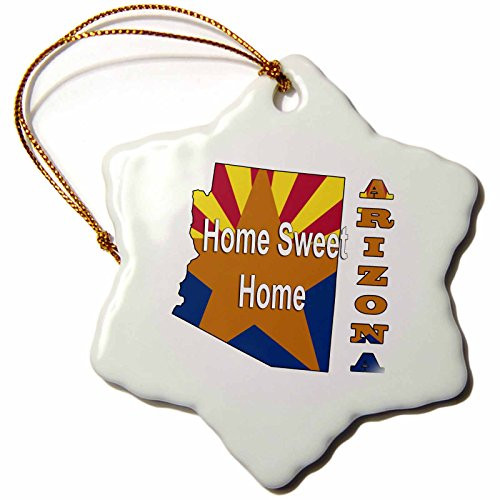3dRose ORN_58719_1 Arizona State Flag in The Outline Map and Letters of Arizona-Snowflake Ornament, Porcelain, 3-Inch