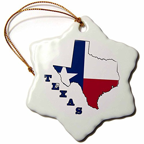 3dRose orn_58725_1 Texas State Flag in The Outline Map and Letters of Texas Snowflake Porcelain Ornament, 3-Inch