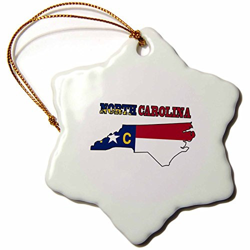 3dRose orn_58753_1 North Carolina State Flag in The Outline Map and Letters for North Carolina Snowflake Porcelain Ornament, 3-Inch