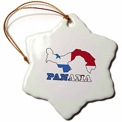 3dRose ORN_58775_1 The Flag of Panama in The Outline Map and Word Panama-Snowflake Ornament, Porcelain, 3-Inch
