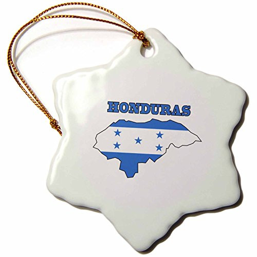 3dRose orn_58777_1 Honduran Flag in The Outline Map and Word Honduras Snowflake Decorative Hanging Ornament, Porcelain, 3-Inch