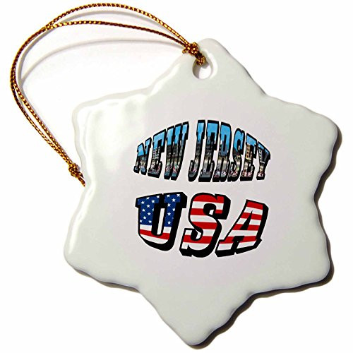 3dRose orn_60304_1 State Picture Text of New Jersey and USA Flag Text Snowflake Porcelain Ornament, 3-Inch 3dRose orn_60304_1 State Picture Text of New Jersey and USA Flag Text Snowflake Porcelain Ornament, 3-Inch