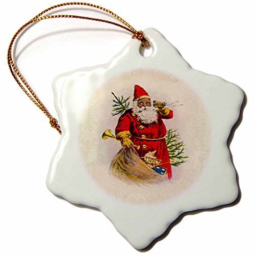 3dRose ORN_62169_1 Illustration of African American Santa Claus Snowflake Porcelain Ornament, 3-Inch