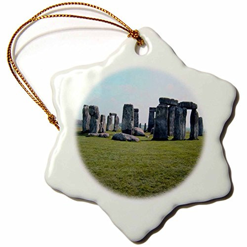 3dRose ORN_66297_1 Stonehenge, England, Blue Sky, Green Grass Snowflake Porcelain Ornament, 3-Inch