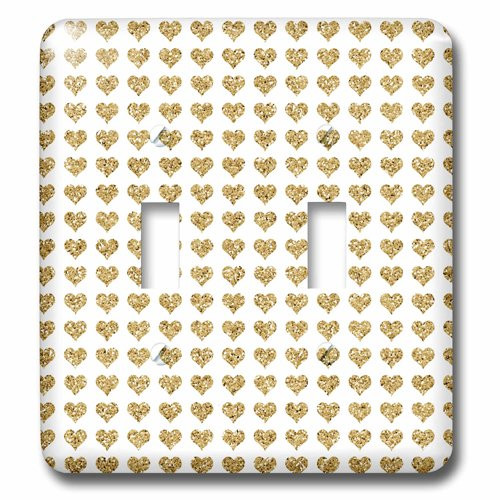 3dRose lsp_210778_2 Gold Glitter Effect Hearts Pattern - Double Toggle Switch