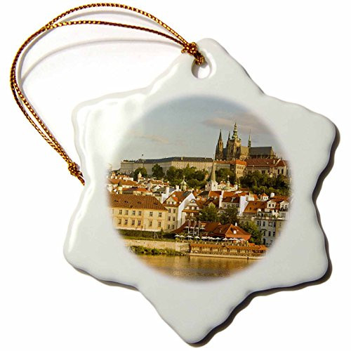 3dRose ORN_81234_1 Charles Bridge Prague Castle Czech Republic Stuart Westmorland Snowflake Ornament, 3-Inch, Porcelain