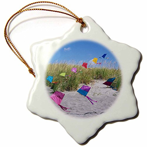 3dRose LLC ORN_95793_1 Porcelain Snowflake Ornament, 3-Inch, Washington, Long Beach, Kite Festival-John and Lisa Merrill