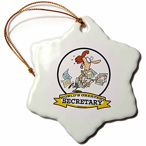 3dRose ORN_103532_1 Funny Worlds Greatest Secretary Occupation Job Cartoon-Snowflake Ornament, Porcelain, 3-Inch