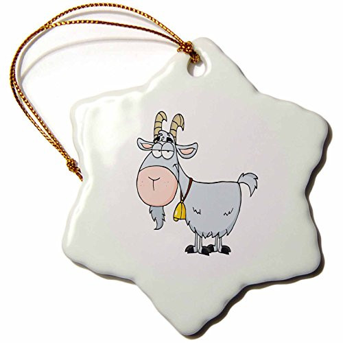 3dRose ORN_118516_1 Cartoon Billy Goat Funny Animal Cartoon-Snowflake Ornament, Porcelain, 3-Inch