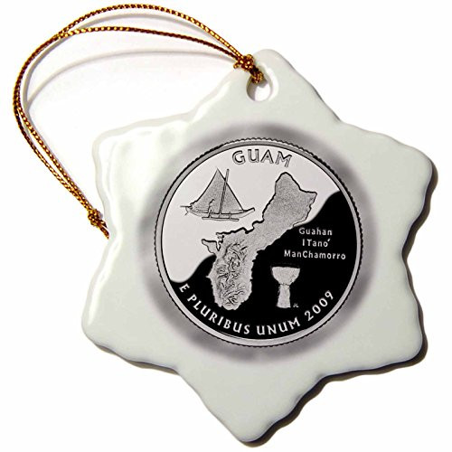 3dRose orn_120167_1 Territories Quarter Guam Snowflake Porcelain Ornament, 3-Inch