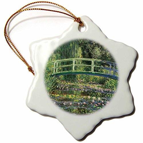 3dRose orn_126630_1 Water Lilies and Japanese Bridge by Claude Monet 1899 Snowflake Porcelain Ornament, 3-Inch