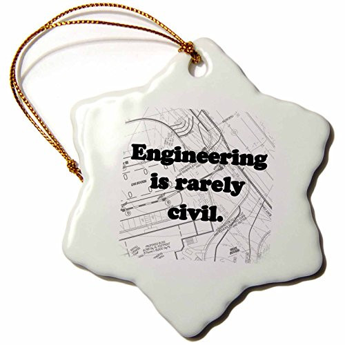 3dRose orn_149859_1 Engineering is Rarely Civil Engineer Snowflake Porcelain Ornament, 3-Inch