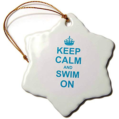 3dRose orn_157777_1 Keep Calm and Swim on Carry on Swimming Snowflake Porcelain Ornament, 3-Inch