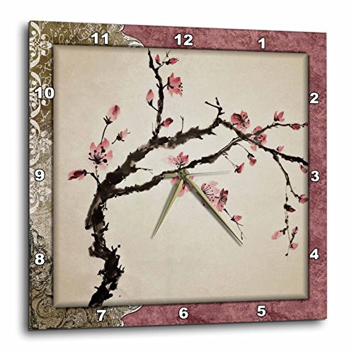 3dRose LLC Elegant Chinese Flowers 10 by 10-Inch Wall Clock