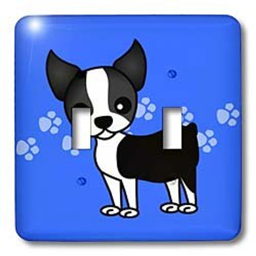3dRose lsp_12085_2 Cute Boston Terrier Blue Pawprint Background Double Toggle Switch 3dRose lsp_12085_2 Cute Boston Terrier Blue Pawprint Background Double Toggle Switch