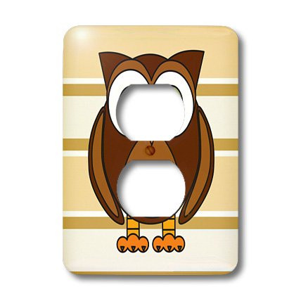 3dRose lsp_28532_6 Two Plug Outlet Cover with Cute Brown Owl, Cream/Taupe Stripe