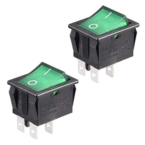 uxcell 2Pcs AC 16A/125V 16A/250V DPST 4P 2 Positions I/O Green Light On Off Button Boat Toggle Light Rocker Switch