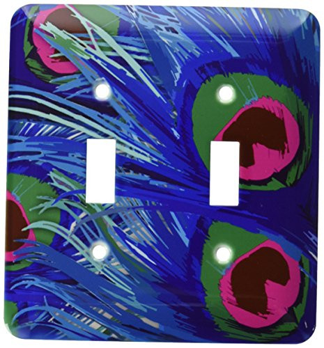 3dRose lsp_26436_2 Vector Peacock Feathers in Electric Blue and Pink Double Toggle Switch