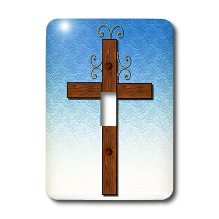 3dRose LLC lsp_27410_1 Simple Wooden Cross On A Blue Gradient and Lace Background Single Toggle Switch