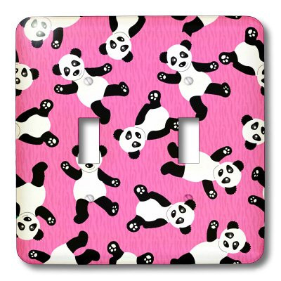 3dRose lsp_40922_2 Double Toggle Switch with Cute Happy Cartoon Panda Print on Pink Fur Background