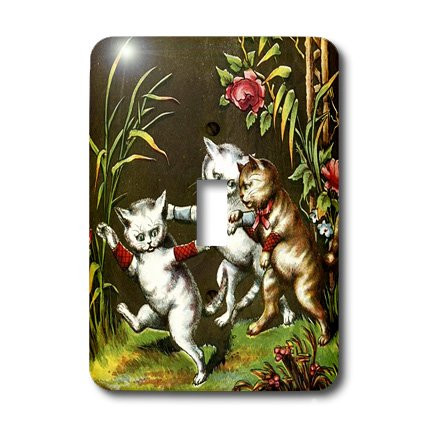 3dRose lsp_49380_1 Vintage 3 Cats at Play Single Toggle Switch