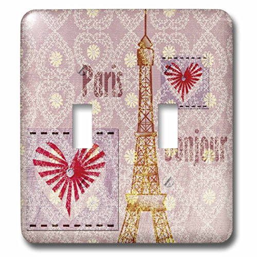 3dRose lsp_59054_2 Bonjour Paris - French Inspired Hearts Art Double Toggle Switch Red